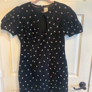 Anthropologie Maeve NWT Embroidered Puff Sleeve Dress Black Floral Plus Size 16